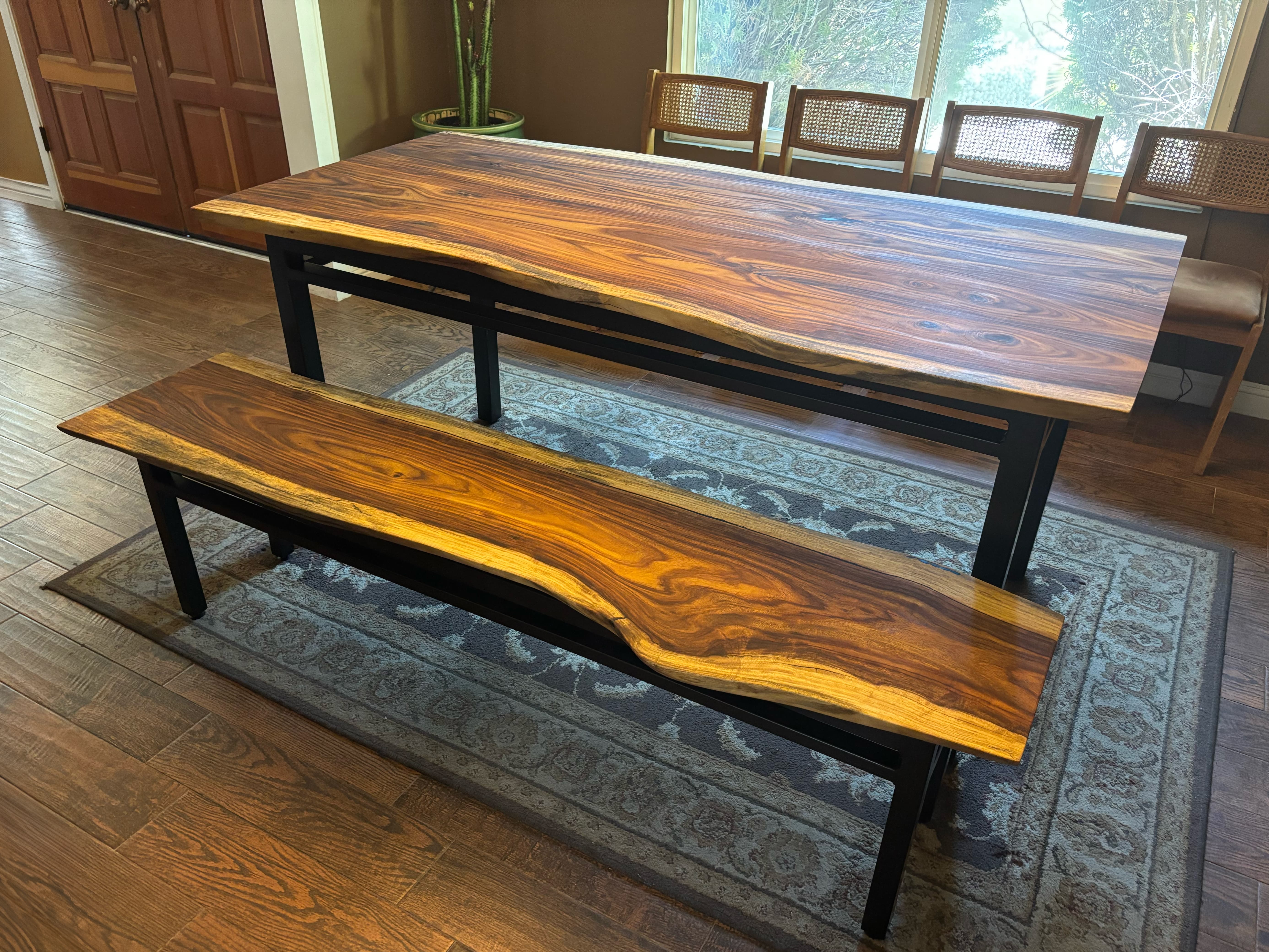 The finished table and bench in the dining room