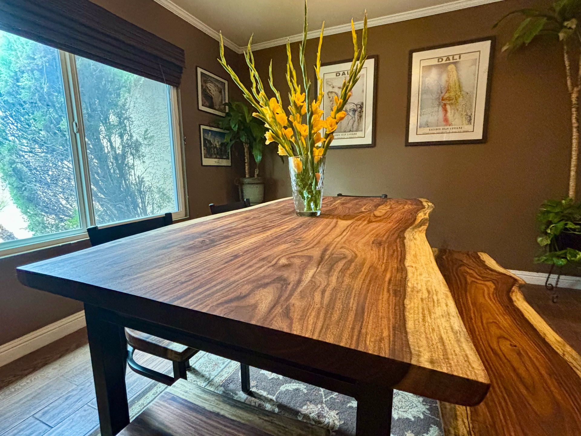 The Arizona Rosewood table, live edge catching the light