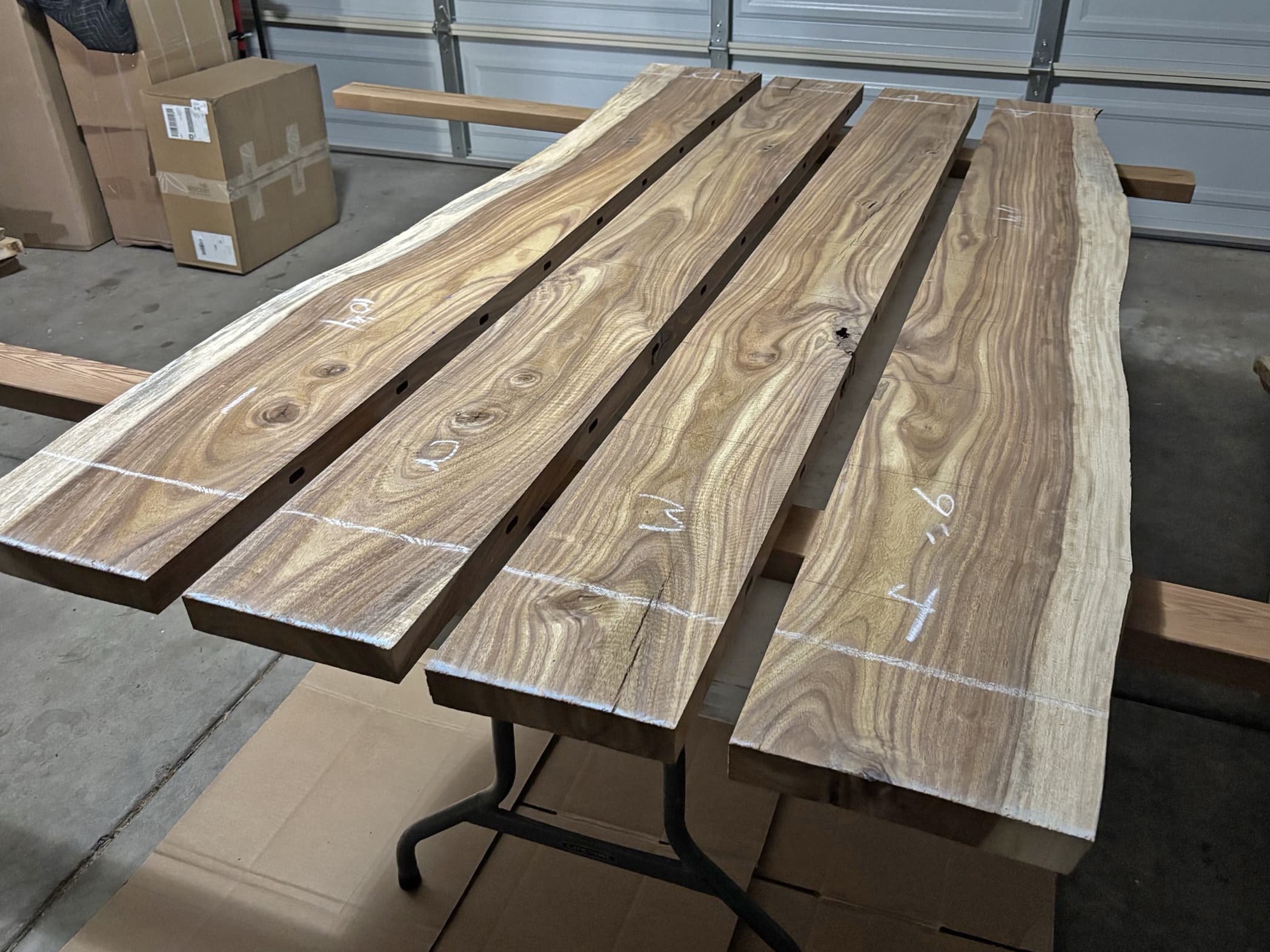 Dry-laying the four boards for the top