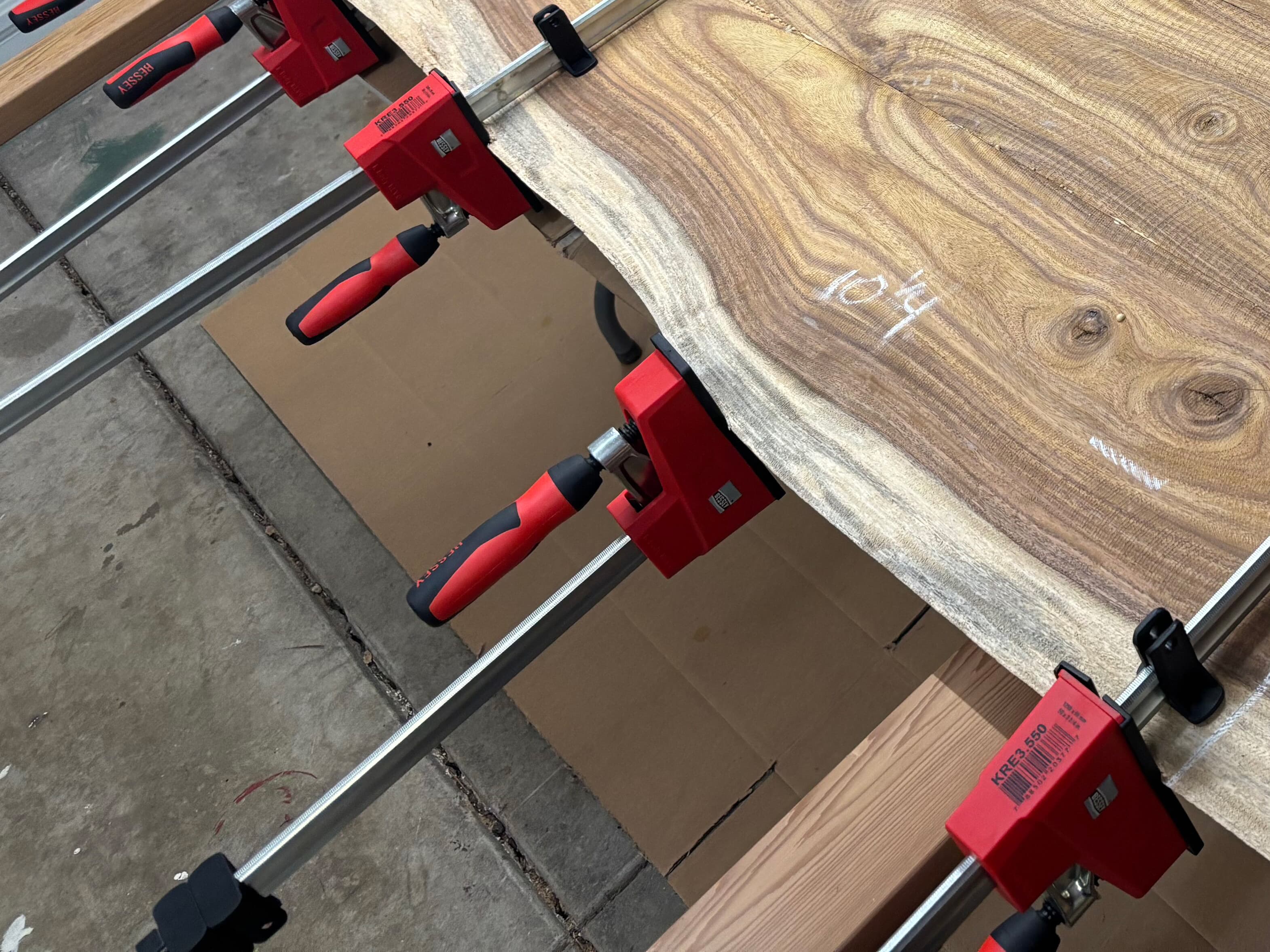 Bessey clamps on the live edge