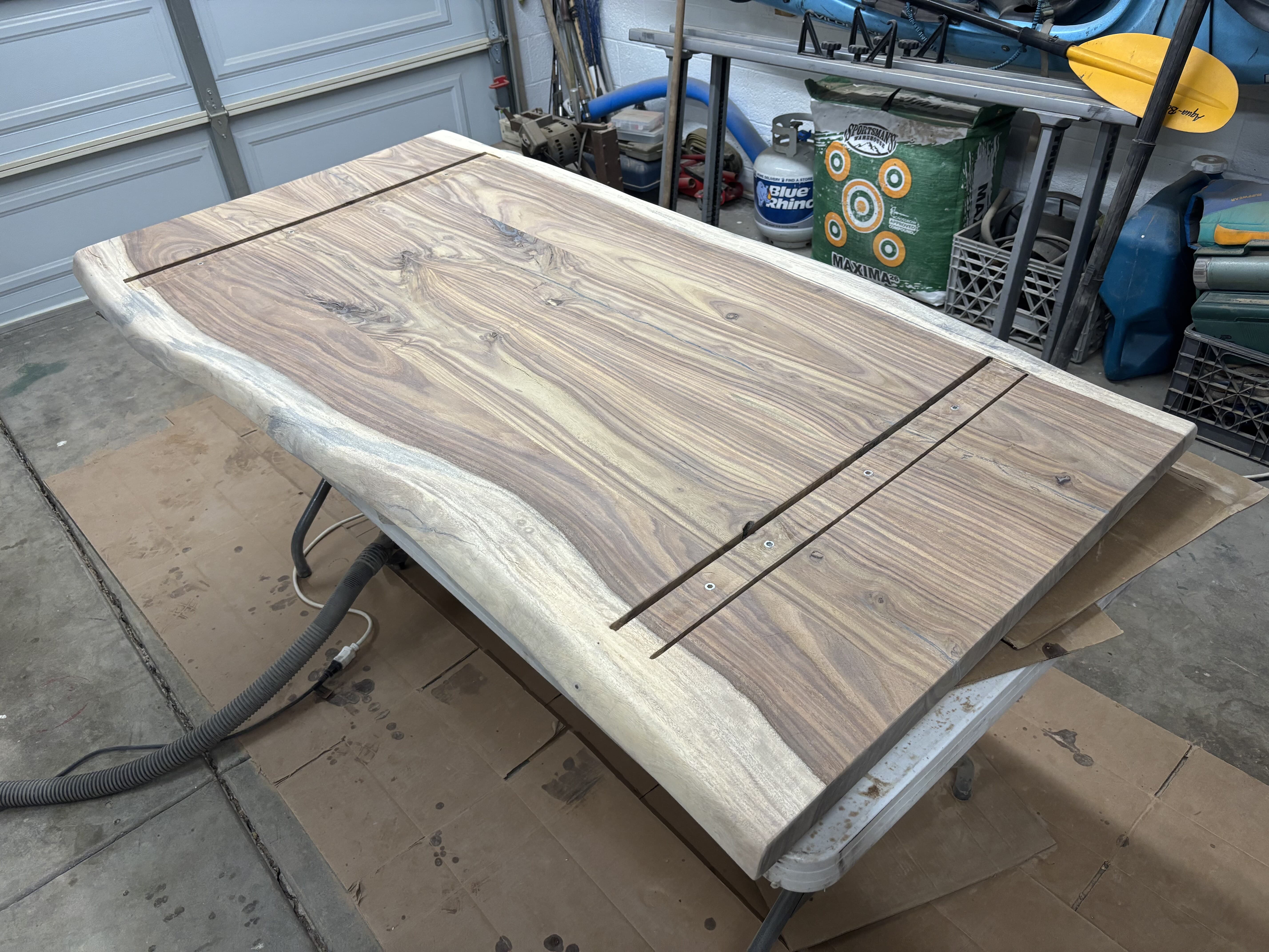 The sanded underside, channels routed and ready to finish